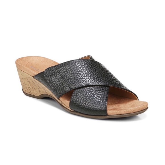 Vionic Shoes - Vionic Leticia Wedge Sandals Leather Cork Heels Slip On Lizard Print Black Sz 9